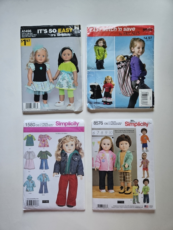 Simplicity & McCall's Other - bundle of 4 NWT sewing patterns / clothes for 18" dolls including American Girl